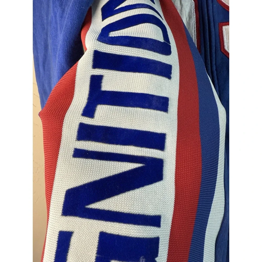 Vtg 100% Cotton Wishbone Racing Jacket Velvet Letter Stitched XL Red White Blue‎
